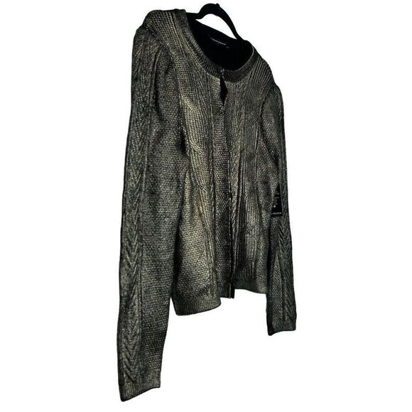NWT Boston Proper Long Sleeve Metallic Foil Cable Cardigan Black Gold Medium - Picture 3 of 11